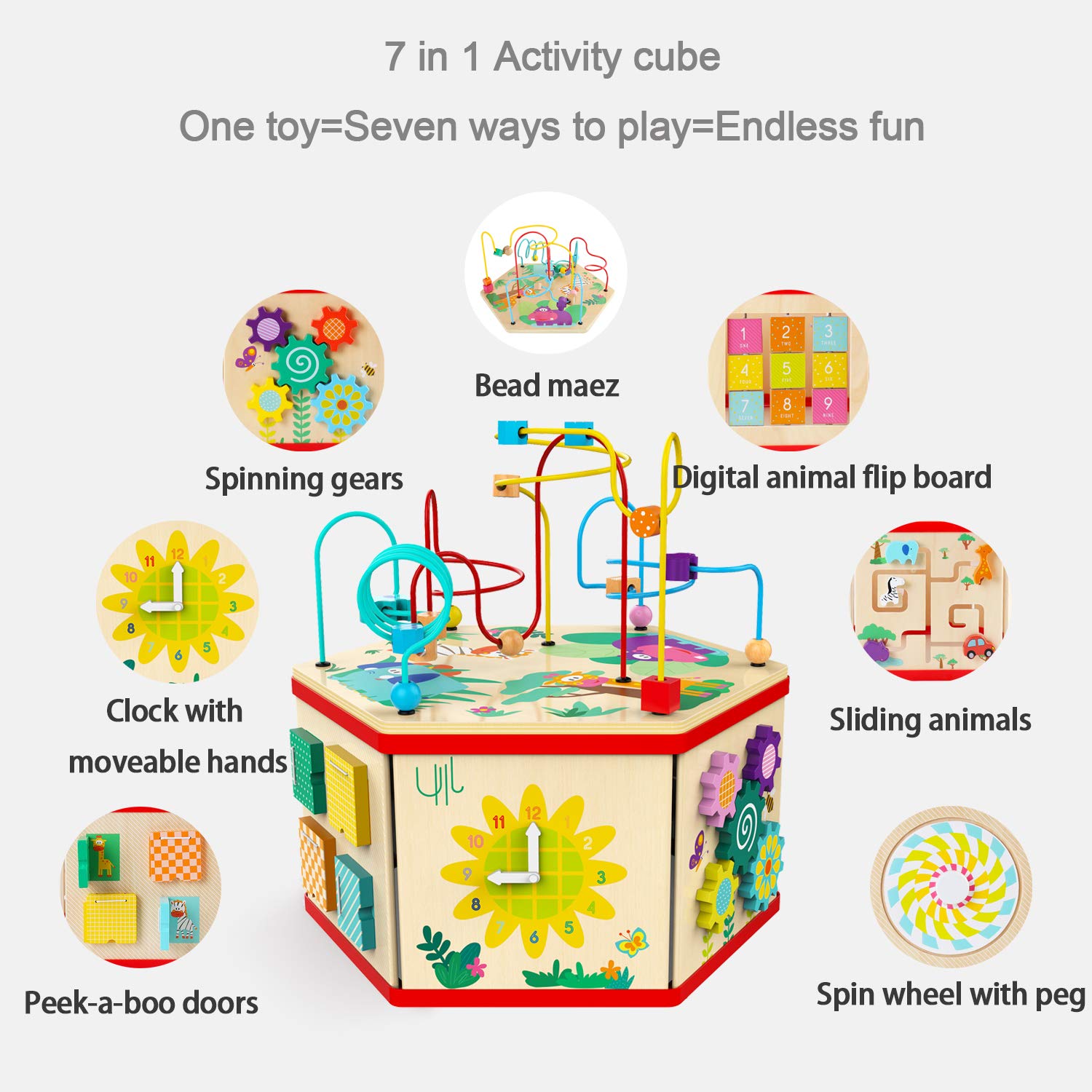 TOP BRIGHT Wooden Activity Cube for Toddlers 1-3 Bead Maze for Babies 6-12 Months Cause and Effect Toys for 1 2 3 Year Old Boys and Girls Gifts