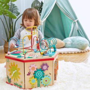 TOP BRIGHT Wooden Activity Cube for Toddlers 1-3 Bead Maze for Babies 6-12 Months Cause and Effect Toys for 1 2 3 Year Old Boys and Girls Gifts