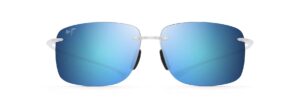maui jim men's and women's hema polarized rimless sunglasses, crystal matte/blue hawaii, large
