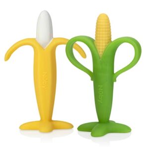 nuby soothing banana & corn teether, 2 pack, 3+ months