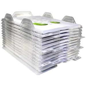 ezstax file organizers - letter size, stackable trays for desk - for office files, mail, documents - 12 pack, clear