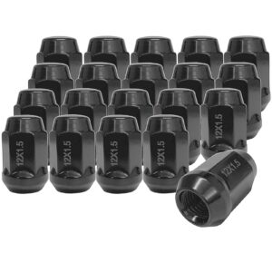 npauto black wheel lug nuts 12x1.5 bulge acorn conical seat - 19mm hex replacement for honda accord civic cr-v, ford escape focus fusion, compass, patriot, dodge grand caravan, pack of 20