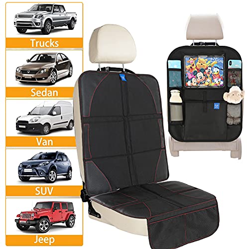 funbliss Car Seat Protector + Kick mats Car Backseat Organizer Black,Suitable for All Cars,XL Largest Car Seat Cover for Child Baby Carseat, Kick Mat Back Seat w/Storage Pockets