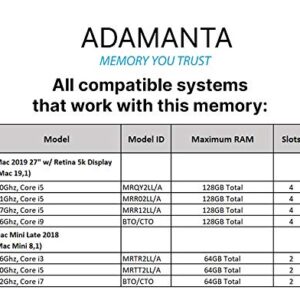 Adamanta 64GB (2x32GB) Memory Upgrade for 2020 Apple iMac 27" w/Retina 5K Display, 2019 Apple iMac 27" w/Retina 5K Display, 2018 Apple Mac Mini DDR4 2666Mhz PC4-21300 SODIMM 2Rx8 CL19 1.2v DRAM RAM