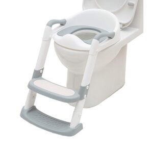 egree potty training toilet chair seat with step ladder for kids and toddler boys girls - soft padded seat with foldable wide step and safety handles - grey and white