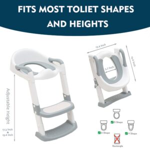 EGREE Potty Training Toilet Chair Seat with Step Ladder for Kids and Toddler Boys Girls - Soft Padded Seat with Foldable Wide Step and Safety Handles - Grey and White