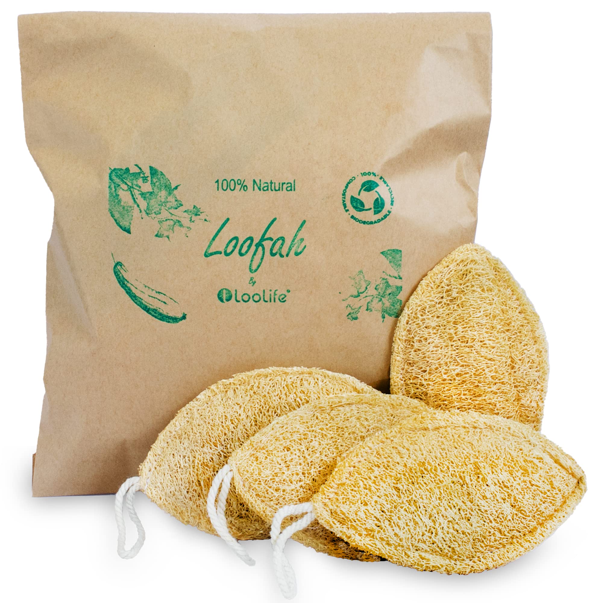 Natural Loofah Exfoliating Sponge (4 Pack) - Loofa Body Scrubber - Loofah Sponge - Loofah Exfoliating Body Scrubber - Organic Loofah - Shower Luffa Sponges - Exfoliating Loofah - Biodegradable Loofah