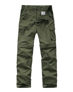 linlon kids' cargo pants, boy's casual outdoor quick dry waterproof hiking climbing convertible trousers #9016-army green-l