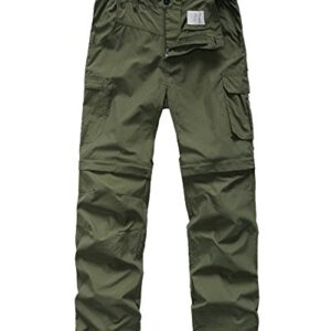 linlon Kids' Cargo Pants, Boy's Casual Outdoor Quick Dry Waterproof Hiking Climbing Convertible Trousers #9016-Army Green-L