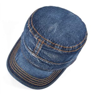 VOBOOM Washed Cotton Military Caps Cadet Army Caps Unique Design Vintage Flat Top Cap (Denim Dark Blue)