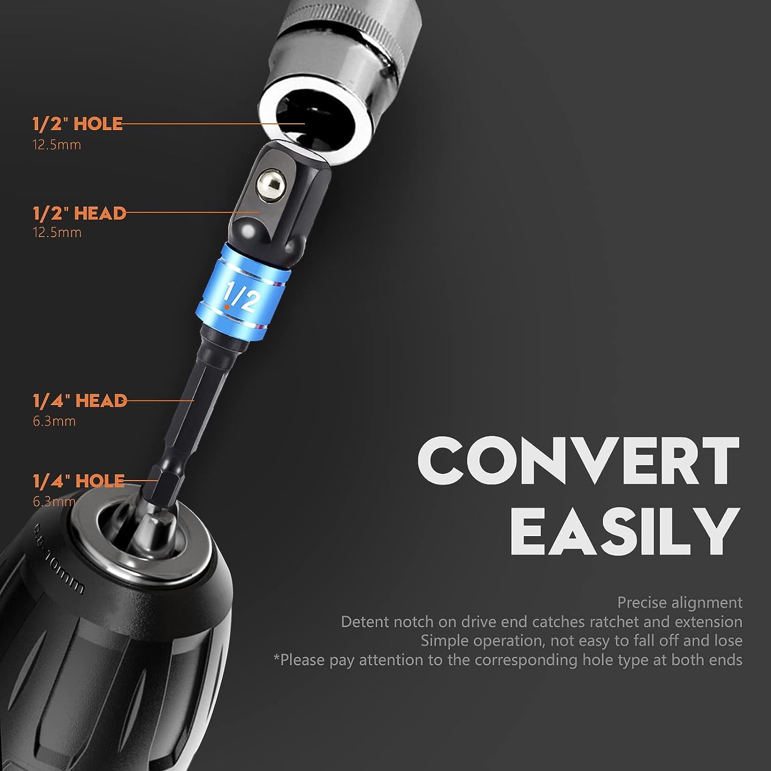 Impact Grade Driver Sockets Adapter Extension Set Drill Bit+Right Angle Drill,3Pcs 1/4 3/8 1/2" Universal Socket Adapter Set,105 Degree Right Angle Screwdriver set Drill Hex Bit Socket Adapter