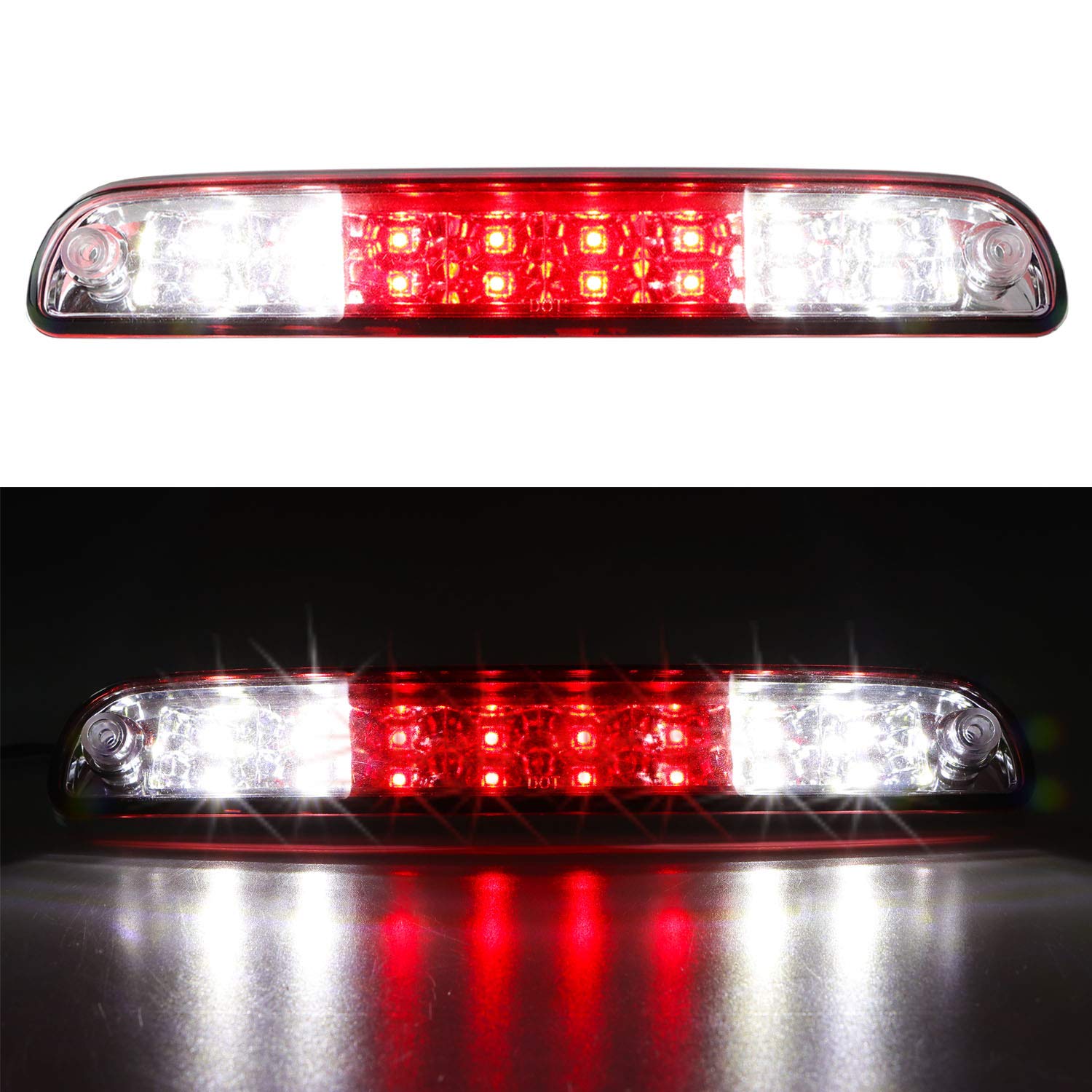 LED 3rd Brake Light For 99-16 Ford F250 F350 F-450 F-550 Super Duty 93-11 Ford Ranger, 01-05 Ford Explorer Sport Trac High Mount Stop Light Cargo Lamp (Chrome Housing Red Lens)