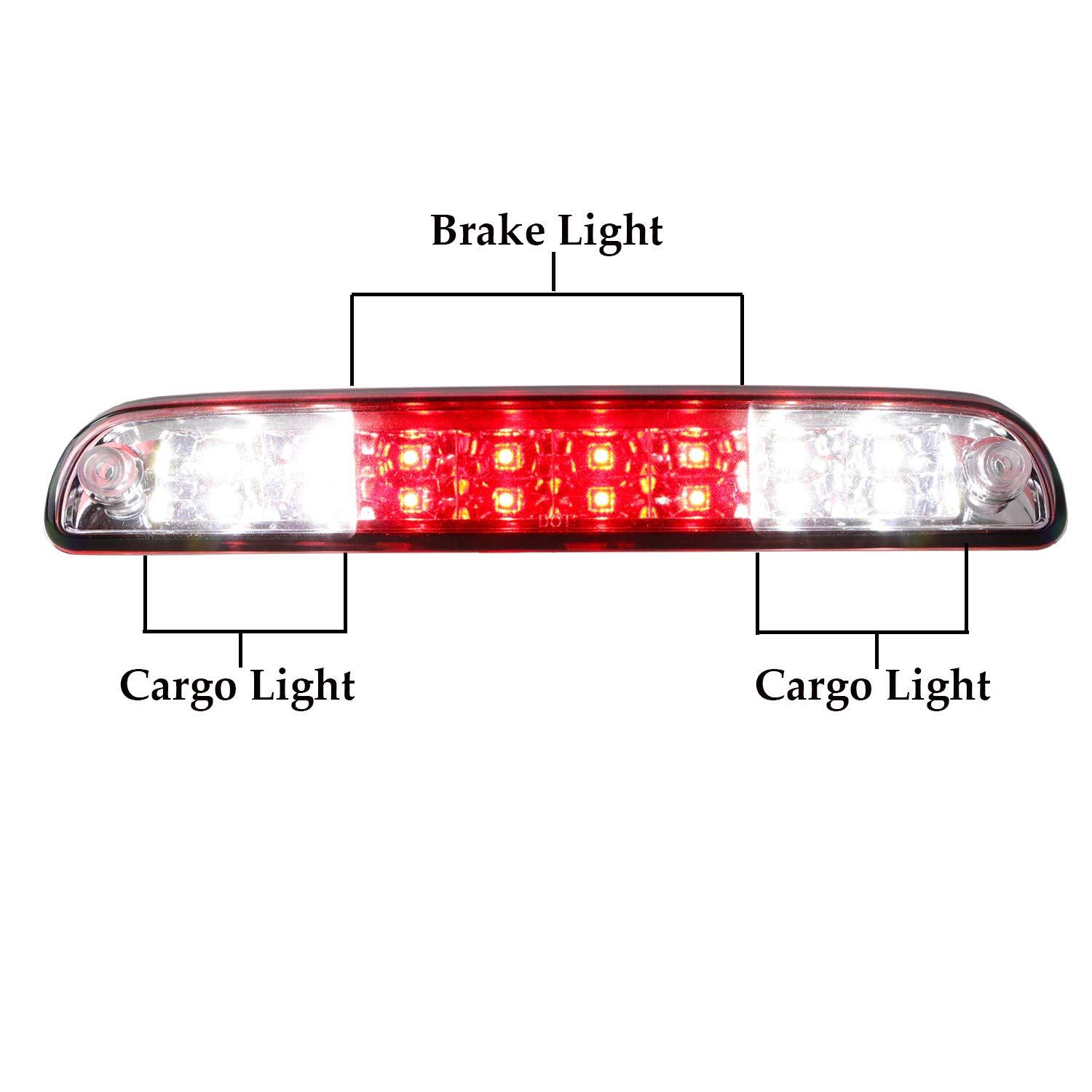 LED 3rd Brake Light For 99-16 Ford F250 F350 F-450 F-550 Super Duty 93-11 Ford Ranger, 01-05 Ford Explorer Sport Trac High Mount Stop Light Cargo Lamp (Chrome Housing Red Lens)