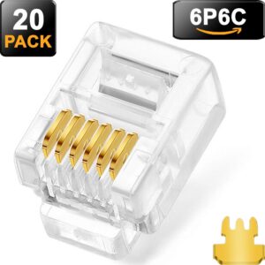 NECABLES 20Pack Telephone Modular Plug RJ11/RJ12 6P6C Connector for Phone Line Cord (Compatible with Both Solid and Stranded Wire)