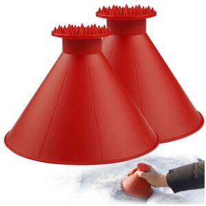 Magical Car Ice Scraper with Funnel,2 Pack Cone Windshield Ice Scrapers,Round Snow Scraper for Car(Red)