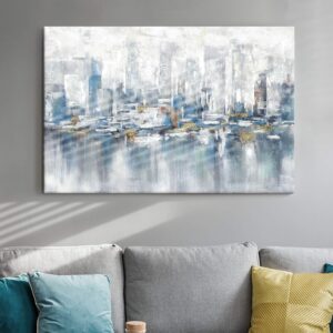 modern urban abstract painting artwork: contemporary cityscape hand painting abstract canvas wall art for living room (45” x 30” x 1 panel)