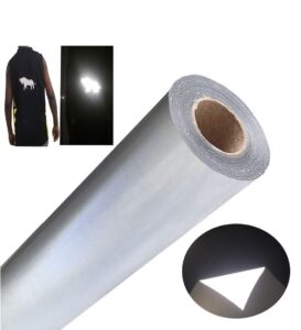 funkaka heat transfer vinyl reflective light gray htv roll, 12" x 10ft reflective iron on vinyl for all cutter machine, reflective htv vinyl for t-shirts easy to cut & weed for heat vinyl diy design