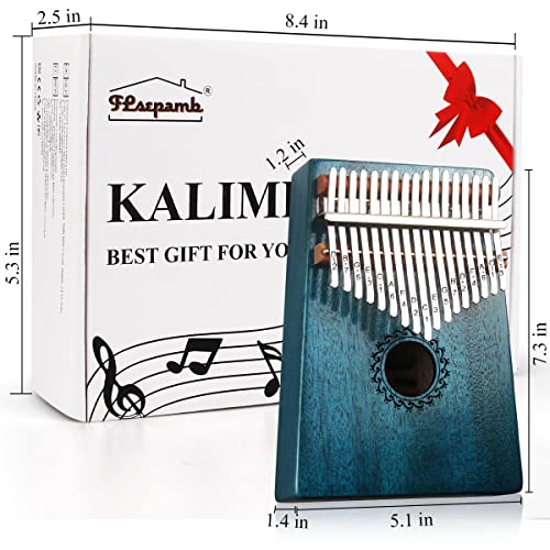 FLSEPAMB Kalimba 17 Key Thumb Piano with Mahogany Wood Portable Mbira Finger Piano Gifts for Kids and Piano Beginners Professional (Blue)