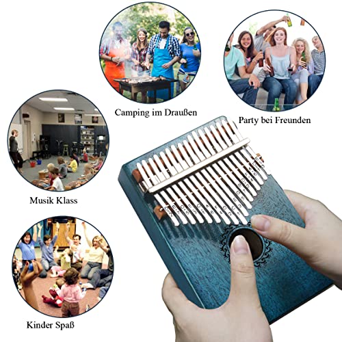 FLSEPAMB Kalimba 17 Key Thumb Piano with Mahogany Wood Portable Mbira Finger Piano Gifts for Kids and Piano Beginners Professional (Blue)