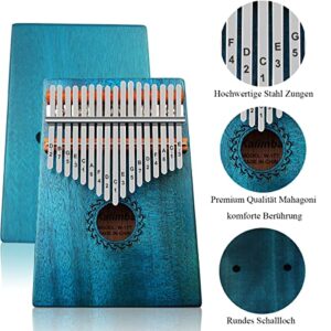 FLSEPAMB Kalimba 17 Key Thumb Piano with Mahogany Wood Portable Mbira Finger Piano Gifts for Kids and Piano Beginners Professional (Blue)