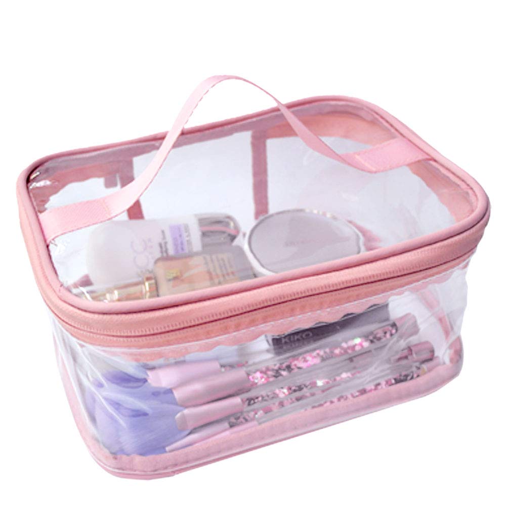 ANEMEL Toiletry Bag Makeup Cosmetic Clear Bag Portable Waterproof Transparent Travel Storage Pink