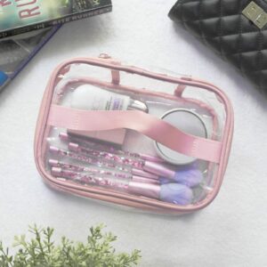 ANEMEL Toiletry Bag Makeup Cosmetic Clear Bag Portable Waterproof Transparent Travel Storage Pink