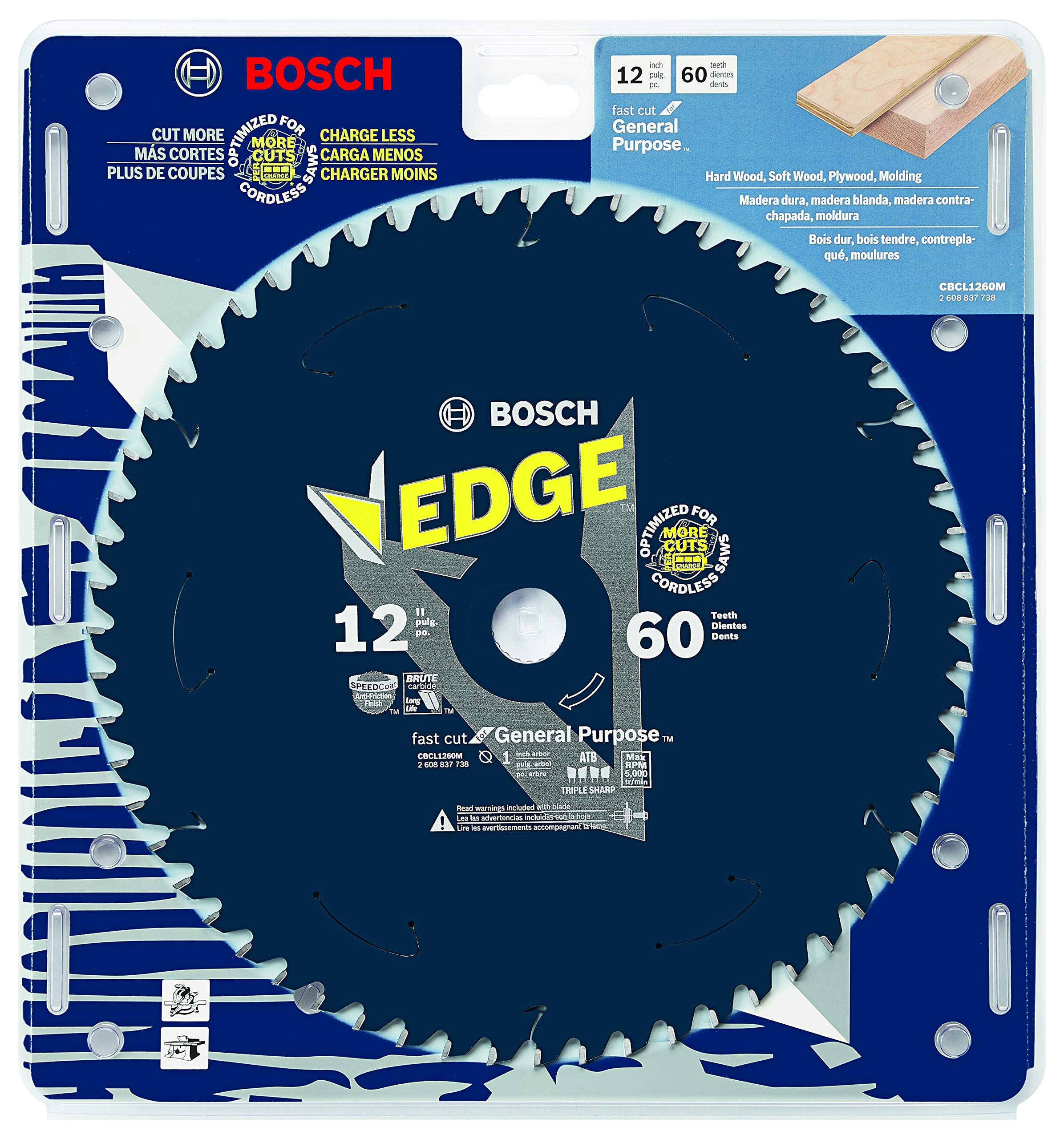 Bosch CBCL1260M 12 In. 60 Tooth Edge Cordless Circular Saw Blade for General Purpose