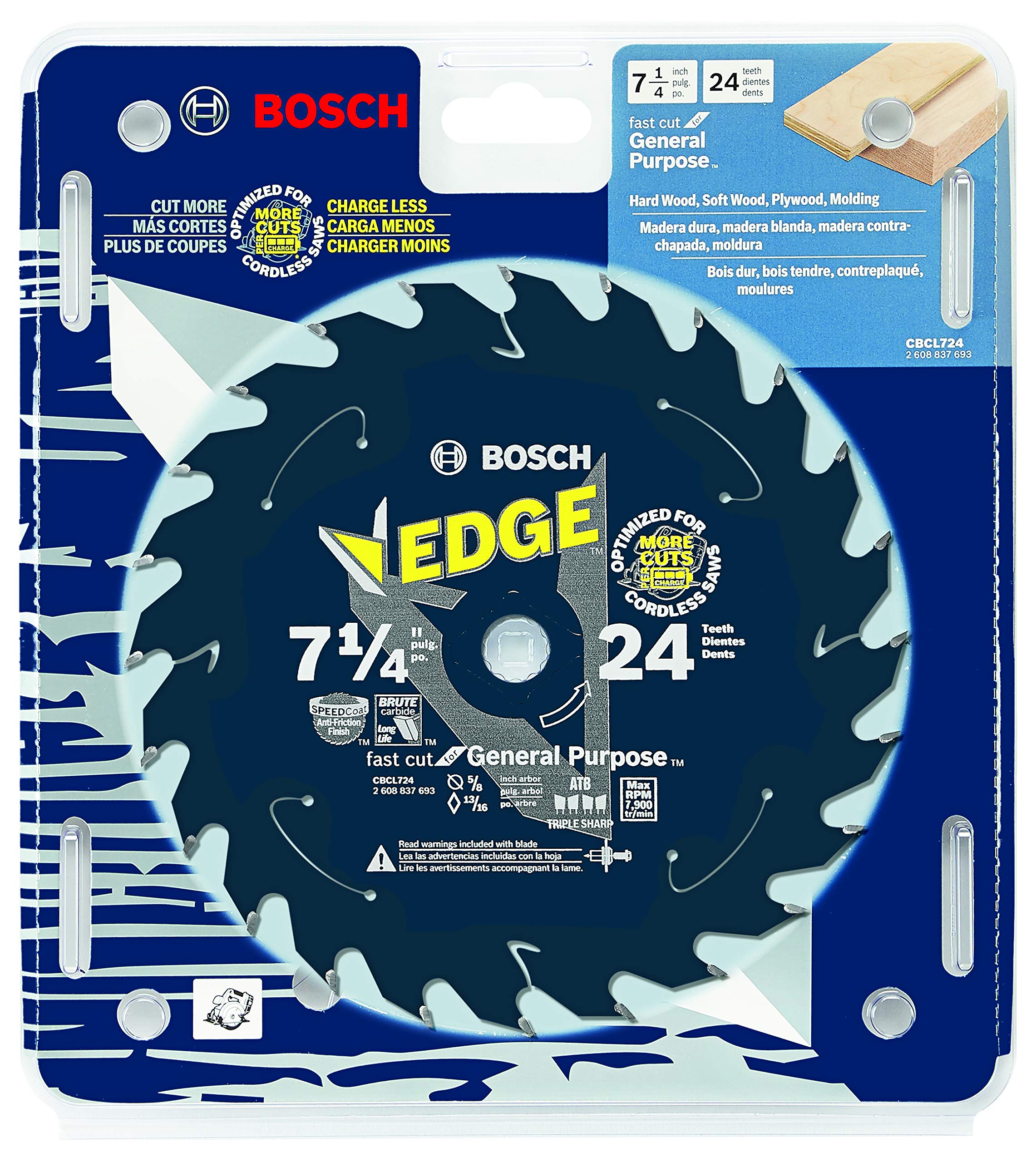 Bosch CBCL724 7-1/4 In. 24 Tooth Edge Cordless Circular Saw Blade for General Purpose