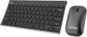 arteck bluetooth keyboard and mouse combo ultra compact slim stainless full size keyboard and ergonomic mice for computer/desktop/pc/laptop/surface and windows 10/8/7 built in rechargeable battery