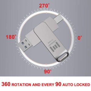 MOSDART 128GB Fast USB C Flash Drive 2 in 1 OTG USB C to USB A 3.1 Dual Thumb Drive Metal Memory Stick for USB-C Android Phones, iPhone 15, MacBook, iPad, Computers and More, Silver