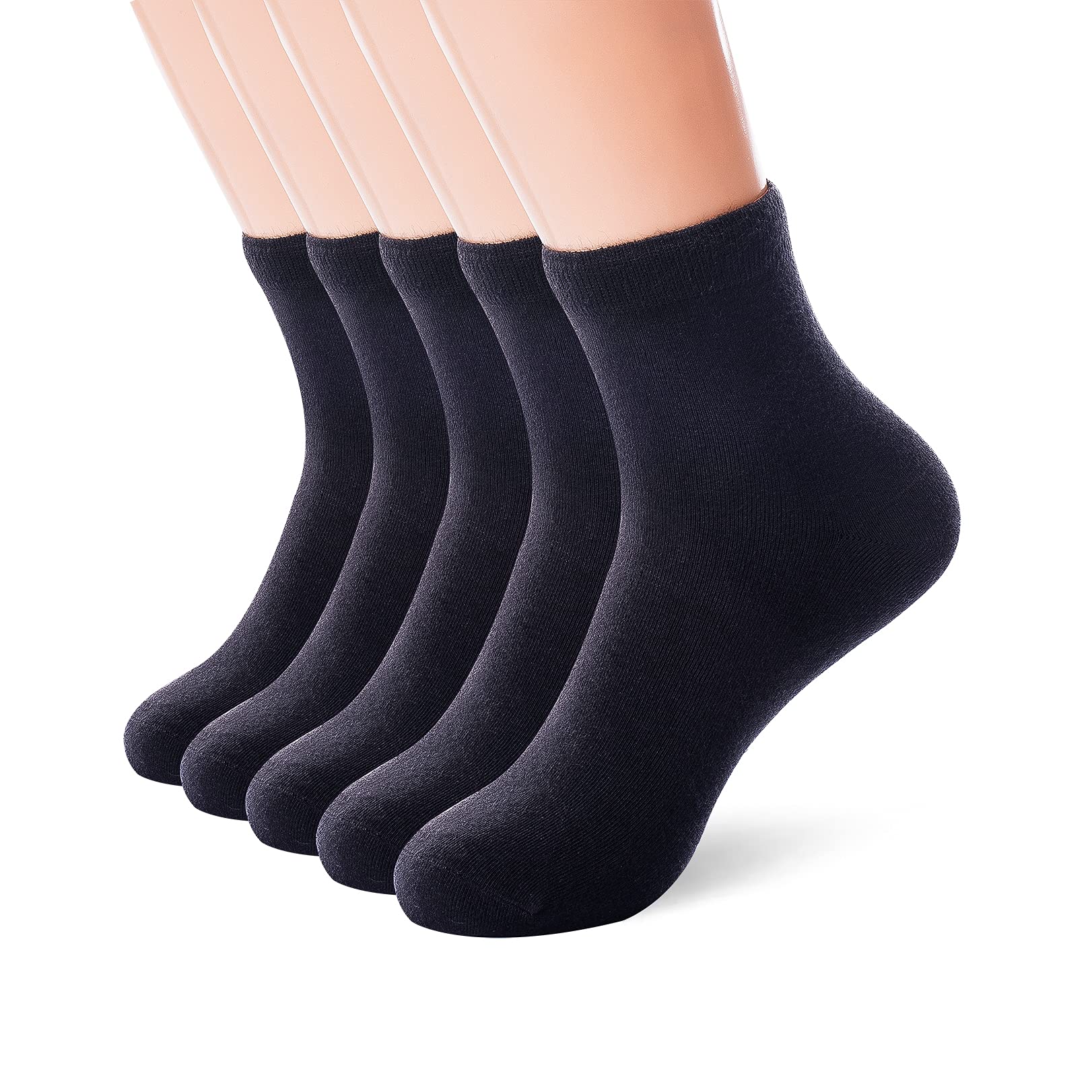 JEEDMNO Women Thin Cotton Socks, Soft Cotton Socks Women Ankle Quarter Cut Socks 5/10/25 Pairs (Shoe Size 6-11, Black (5 Pairs))