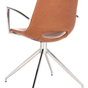 Safavieh Home Dawn Mid-Century Modern Light Brown Faux Leather and Stainless Steel Swivel Office Arm Chair