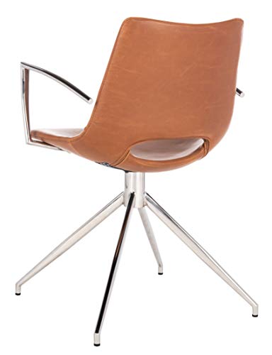 Safavieh Home Dawn Mid-Century Modern Light Brown Faux Leather and Stainless Steel Swivel Office Arm Chair