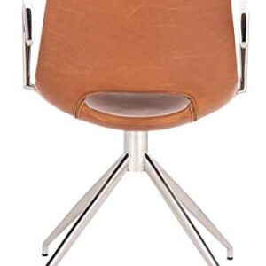 Safavieh Home Dawn Mid-Century Modern Light Brown Faux Leather and Stainless Steel Swivel Office Arm Chair