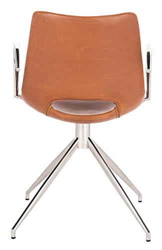 Safavieh Home Dawn Mid-Century Modern Light Brown Faux Leather and Stainless Steel Swivel Office Arm Chair