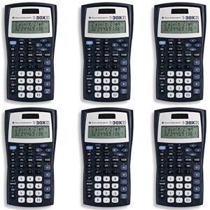 texas instruments ti-30x iis 2-line scientific calculator, black with blue accents, 6 pack