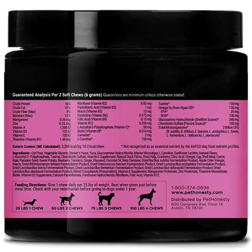 Pet Honesty Senior Dog Multivitamin - Essential Dog Vitamins and Supplements - Glucosamine, Probiotics, Omega Fish Oil for Dogs Health & Heart- Dogs Vitamins Health Supplies (Duck 90 ct)