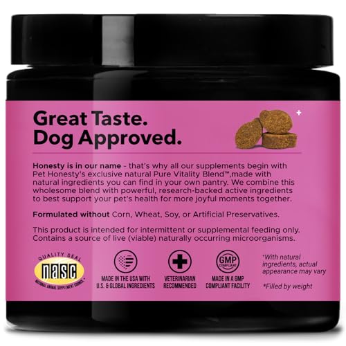 Pet Honesty Senior Dog Multivitamin - Essential Dog Vitamins and Supplements - Glucosamine, Probiotics, Omega Fish Oil for Dogs Health & Heart- Dogs Vitamins Health Supplies (Duck 90 ct)