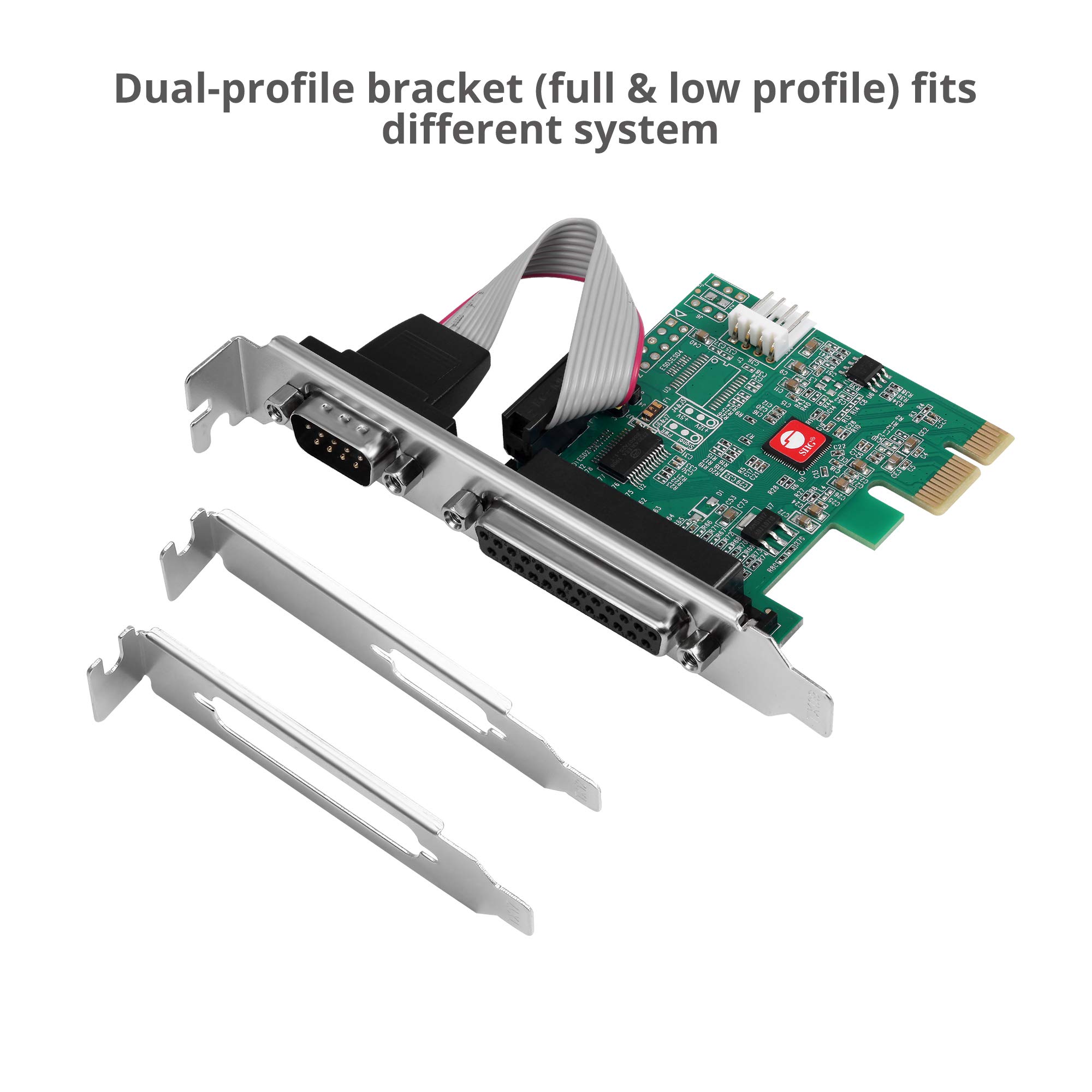 SIIG Single Serial Port/RS-232 and Single Parallel Port PCIe Card Compatible with 16C550 UART (JJ-E20311-S1)