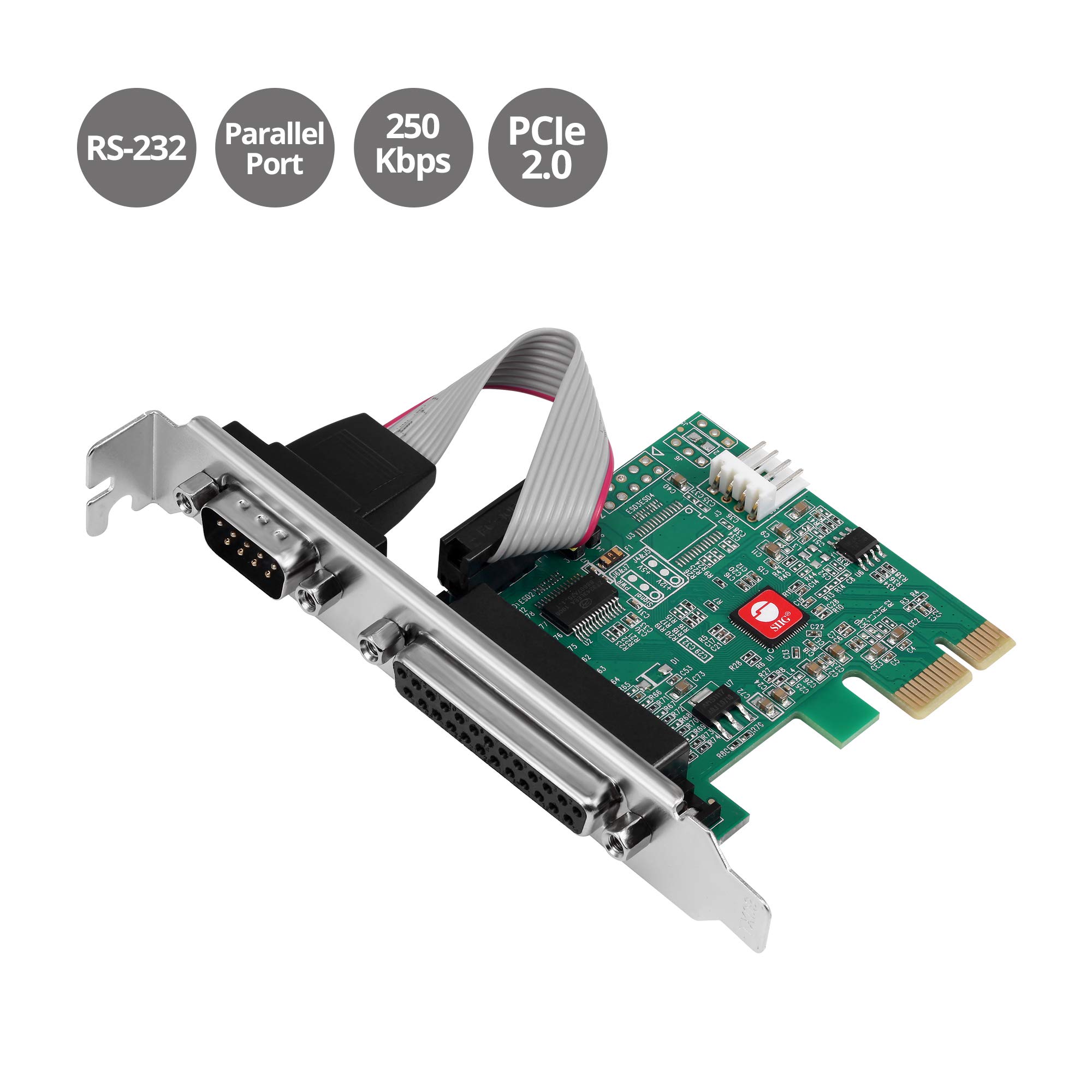 SIIG Single Serial Port/RS-232 and Single Parallel Port PCIe Card Compatible with 16C550 UART (JJ-E20311-S1)