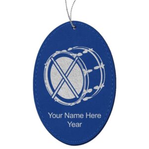 lasergram faux leather christmas ornament, bass drum, personalized engraving included (dark blue, oval)