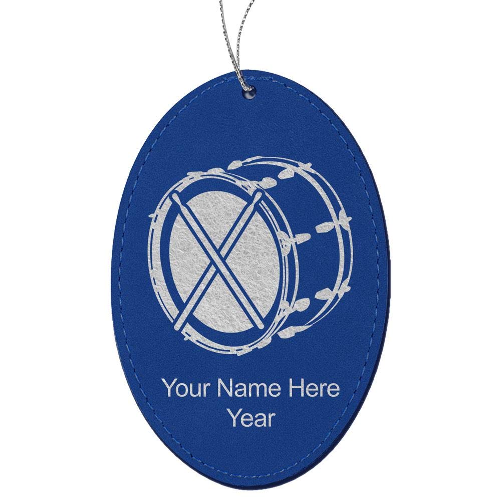 LaserGram Faux Leather Christmas Ornament, Bass Drum, Personalized Engraving Included (Dark Blue, Oval)