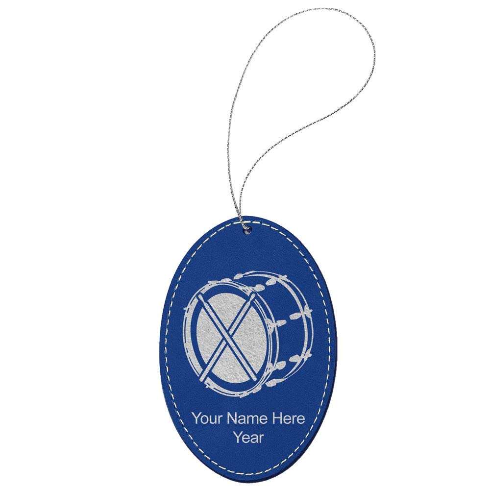 LaserGram Faux Leather Christmas Ornament, Bass Drum, Personalized Engraving Included (Dark Blue, Oval)