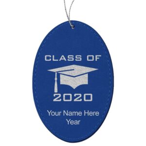lasergram faux leather christmas ornament, grad cap class of 2023, 2024, 2025, 2026, 2027, personalized engraving included (dark blue, oval)