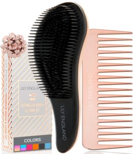 lily england detangler brush & hair comb set - lightweight hair brush & wide tooth comb for women & kids - smooth detangling brush & comb for curly hair, straight, dry, fine, & thick hair, rose gold