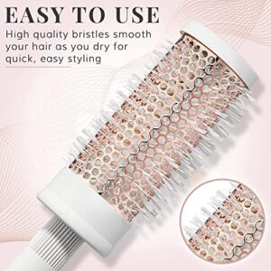 Round Brush Set for Women - Luxury Hair Brushes - Blowout Round Barrel Hairbrush for Blow Drying with Tail Comb by Lily England (White & Rose Gold)