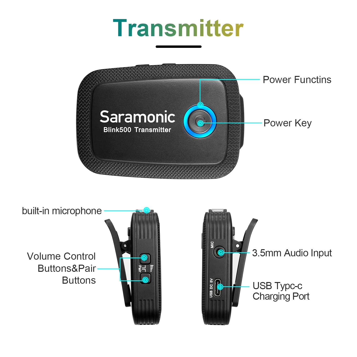 Saramonic Blink500 B1 Ultracompact 2.4GHz Dual-Channel Wireless Microphone System TX+RX for DSLR Mirrorless Camera iPhone Android for Tiktok Podcast Facebook Live YouTube Video Recording