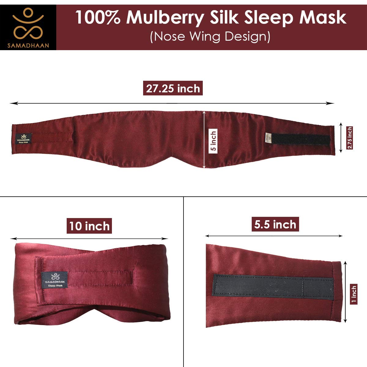 Samadhaan 100% Mulberry Silk Eye Mask for Sleeping - Sleep Face Mask for Side Sleepers Eye Mask for Men Women Adjustable Headband - Blackout Eye Mask for Sleeping - Flight Essentials (Maroon Masks)