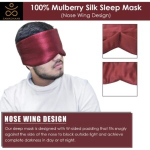 Samadhaan 100% Mulberry Silk Eye Mask for Sleeping - Sleep Face Mask for Side Sleepers Eye Mask for Men Women Adjustable Headband - Blackout Eye Mask for Sleeping - Flight Essentials (Maroon Masks)