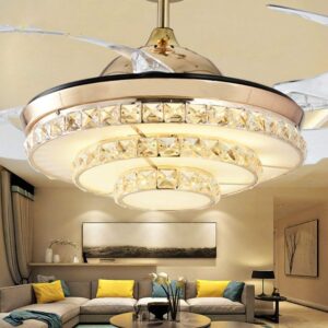 lighting groups 42 inch invisible ceiling fan with 3-color changing light remote control retractable blades fandelier for living room dining room reversible ceiling fan with indoor lights (gold d)